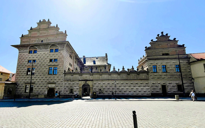 Schwarzenberg Palace on Hradčany Square, Prague, showcasing Renaissance architecture.