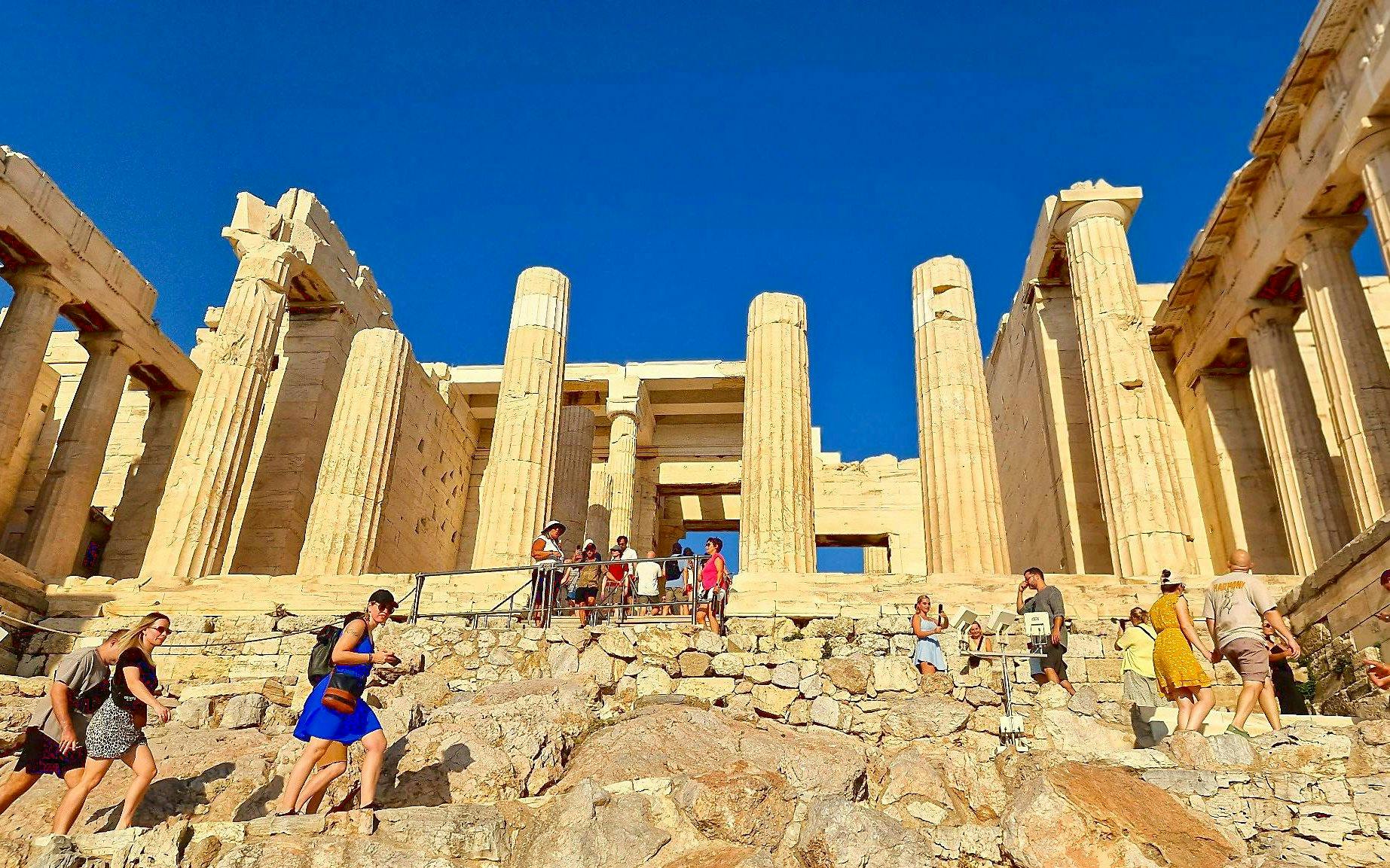 Visitors exploring the Parthenon during a small-group tour at the Acropolis, Athens.