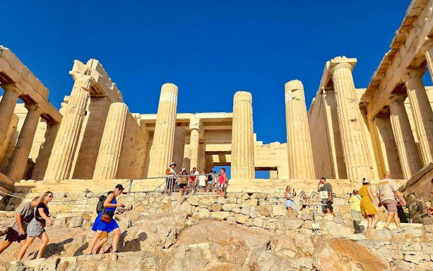 Visitors exploring the Parthenon during a small-group tour at the Acropolis, Athens.