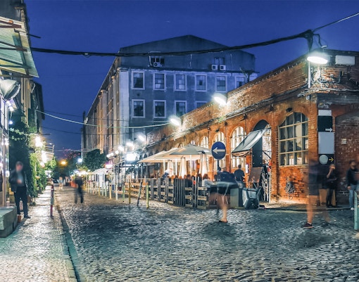 Maritime Museum exhibit at LX Factory, Lisbon showcasing historical ship models.