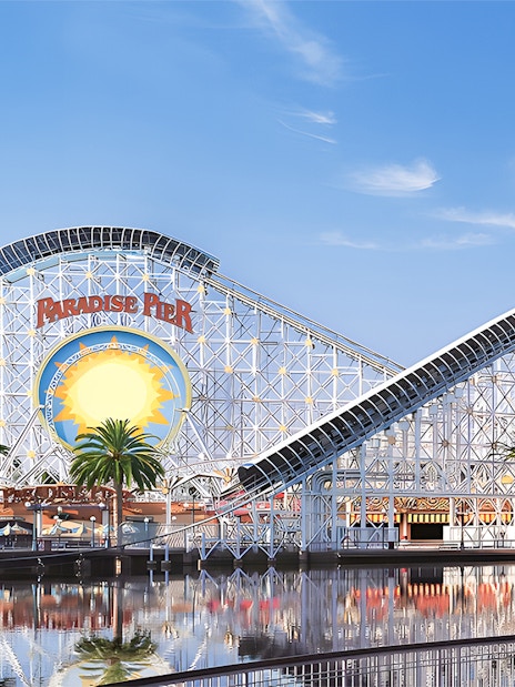 Paradise Pier roller coaster and Mickey Ferris Wheel at Disneyland Adventure Park, California.