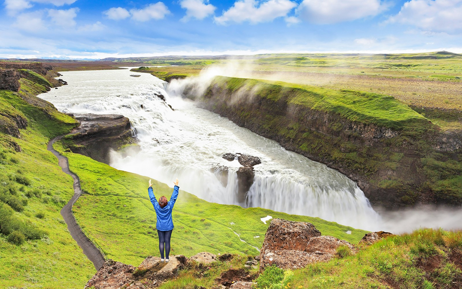 Aerial view of the Gullfoss Waterfall.