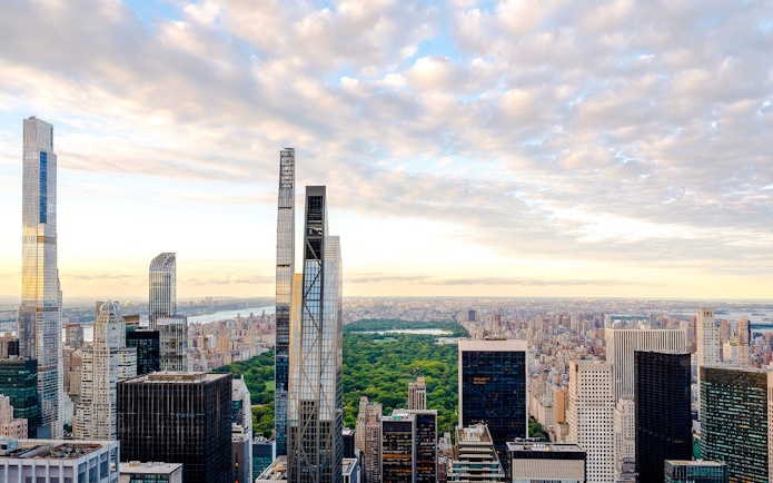 Skyline view of Central Park and skyscrapers from Top of the Rock, New York.