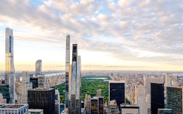 Skyline view of Central Park and skyscrapers from Top of the Rock, New York.
