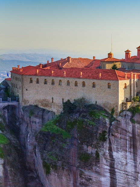 Monastery atop rock formation in Meteora, Greece, part of Sensational Meteora Private Day Tour from Athens.