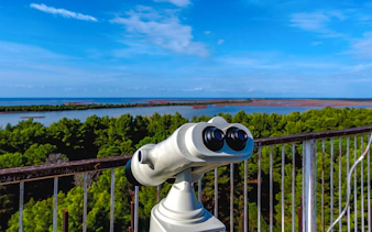 Binoculars overlooking the Lagoon of Karavasta at Divjake-Karavasta National Park, Albania.