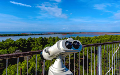 Binoculars overlooking the Lagoon of Karavasta at Divjake-Karavasta National Park, Albania.