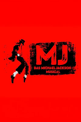 Silhouette of a dancer with MJ Das Michael Jackson Musical text on red background.