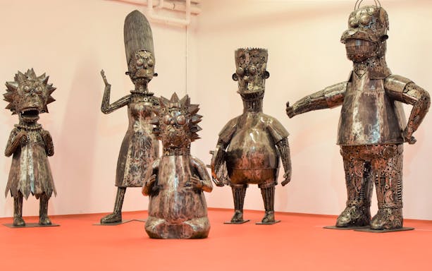 Steel sculptures of cartoon characters at Gallery of Steel Figures, Prague.