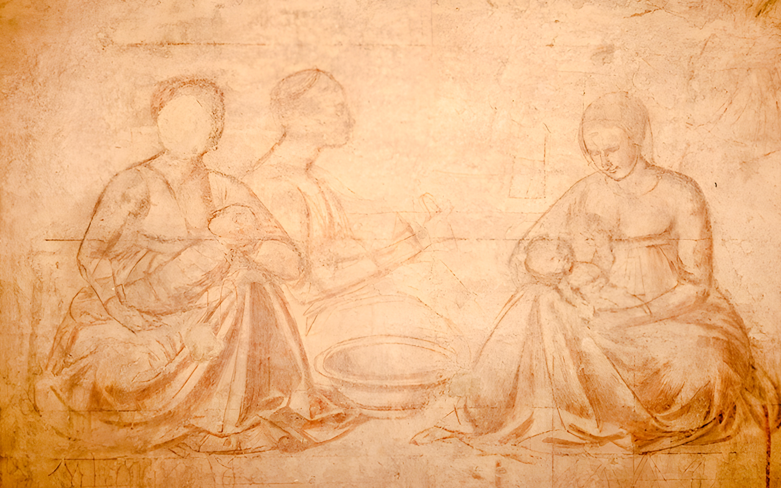 Paintings of figures with infants at Sinopie Museum, Pisa.