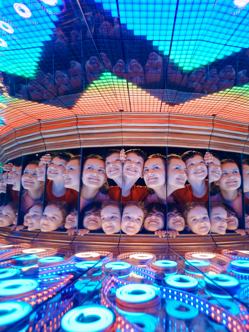 Reflections in the Perpetual Portrait room at Camera Obscura & World of Illusions, Edinburgh.