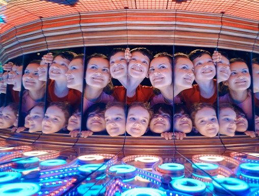 Reflections in the Perpetual Portrait room at Camera Obscura & World of Illusions, Edinburgh.