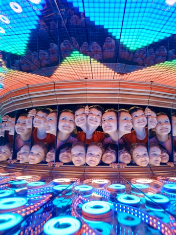 Reflections in the Perpetual Portrait room at Camera Obscura & World of Illusions, Edinburgh.