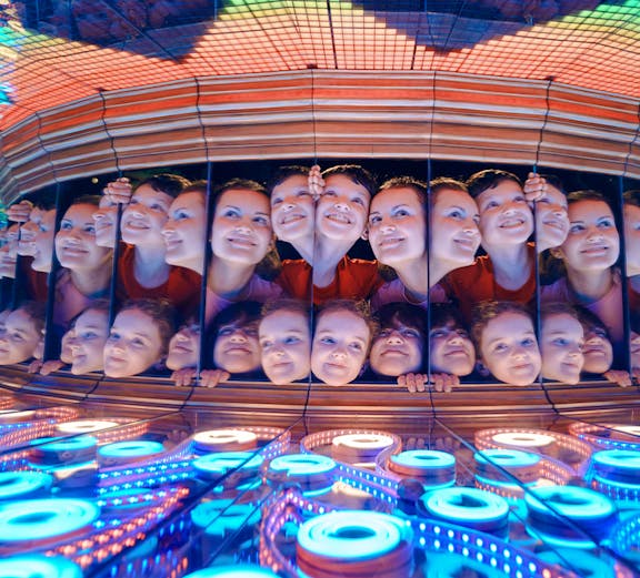 Reflections in the Perpetual Portrait room at Camera Obscura & World of Illusions, Edinburgh.