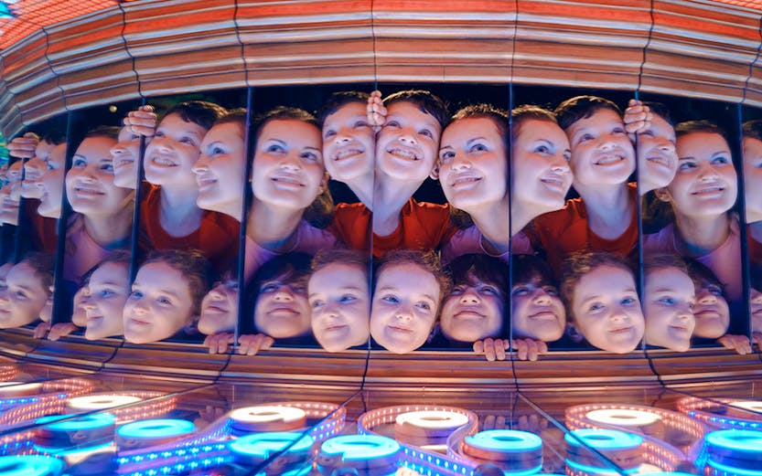 Reflections in the Perpetual Portrait room at Camera Obscura & World of Illusions, Edinburgh.