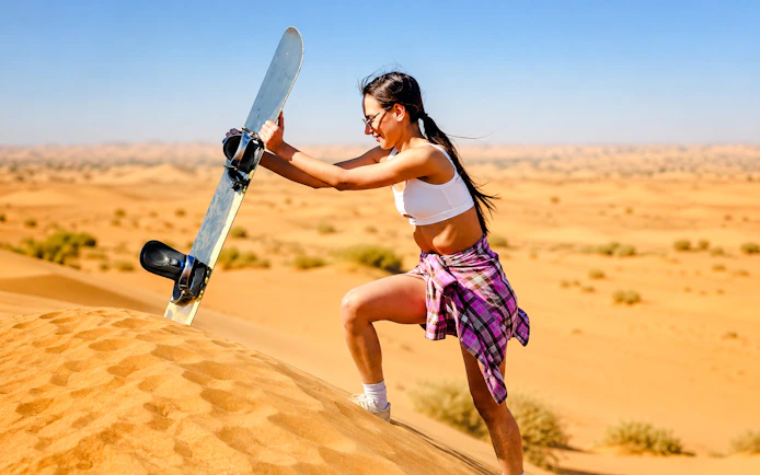 Dubai Desert Safari with Transfers, Dune Bashing, Camel Ride & Sandboarding