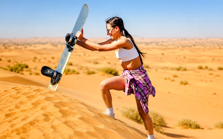 Dubai Desert Safari Transfers Dune Bashing Ride & Sandboarding