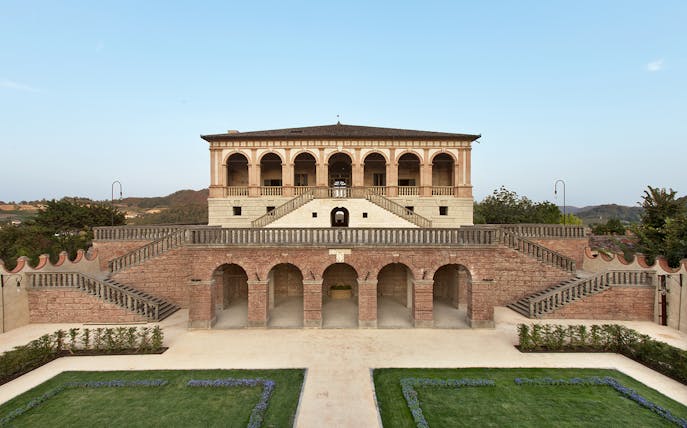 Villa dei Vescovi in Italy, showcasing its Renaissance architecture and surrounding gardens.
