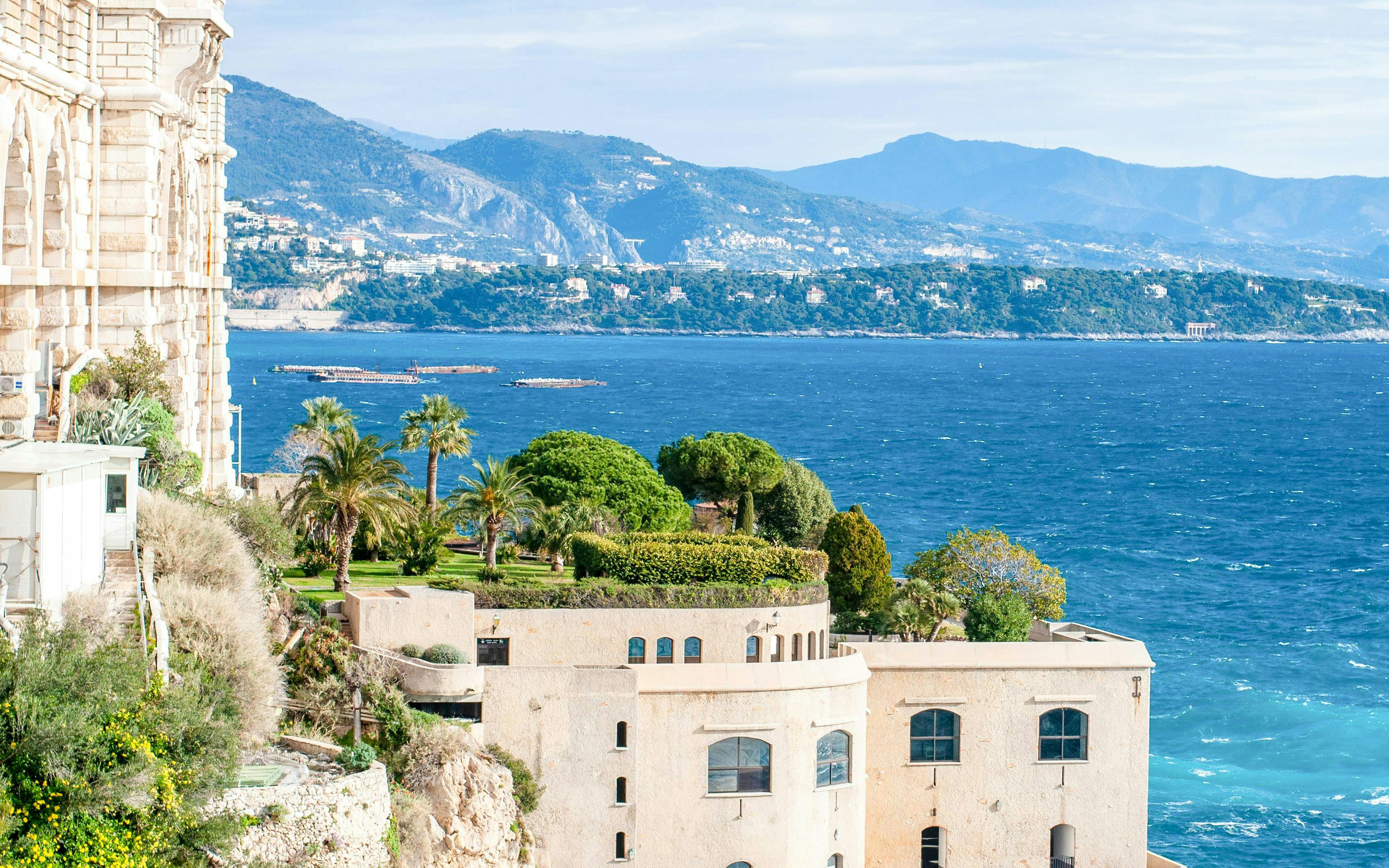 Oceanographic Museum overlooking the Mediterranean Sea with coastal landscape.