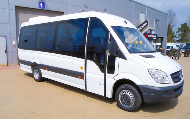 Tour minibus for guided Warsaw tour with hotel transfers.