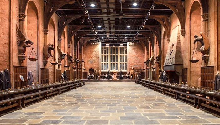 Great Hall set at Harry Potter Warner Bros. Studio Tour near London.