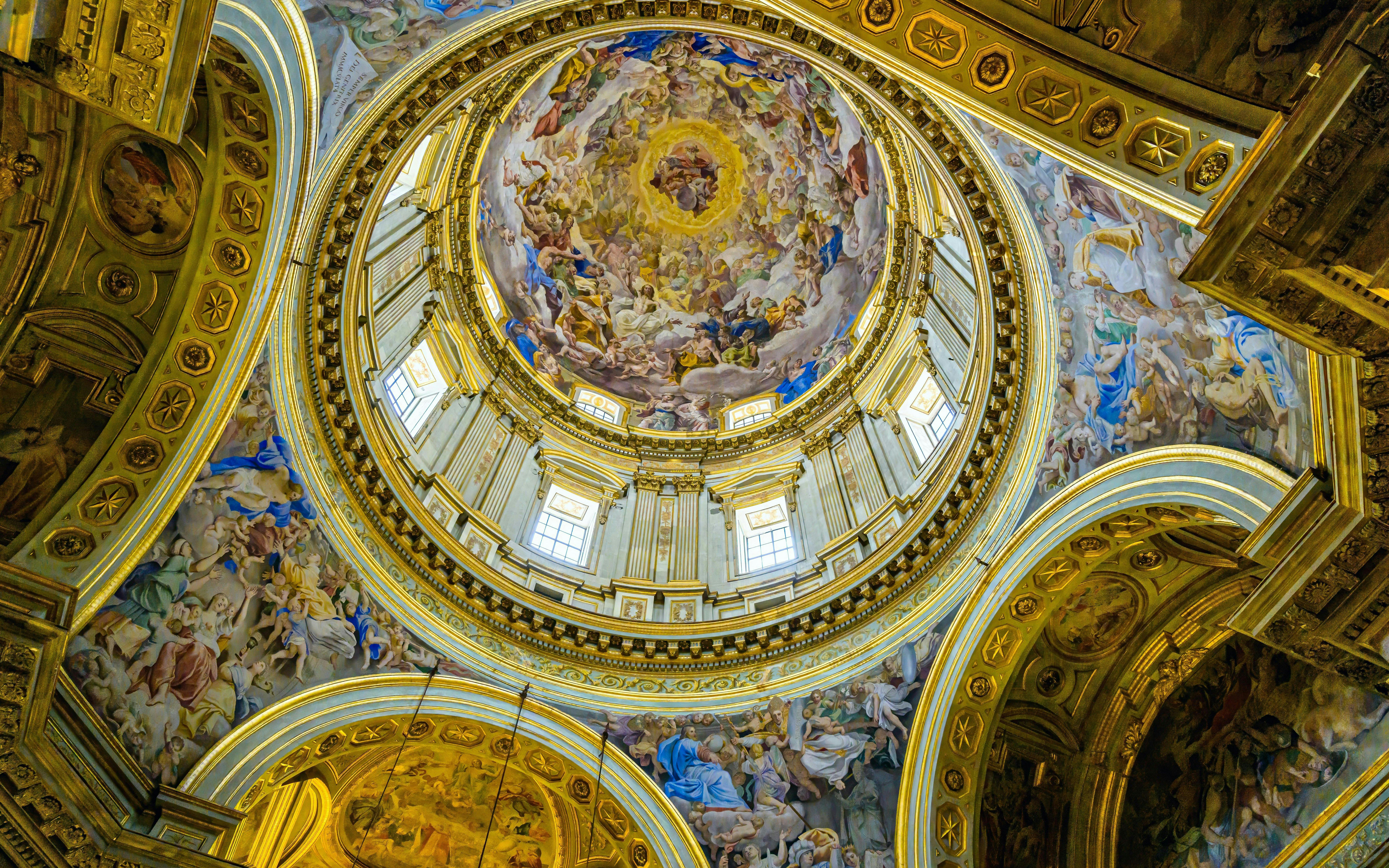 Ceiling frescoes and ornate architecture of the Royal Chapel of the Treasure of San Gennaro, Naples.