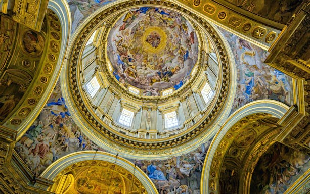 Ceiling frescoes and ornate architecture of the Royal Chapel of the Treasure of San Gennaro, Naples.