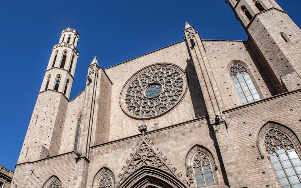 Gothic facade of Santa Maria del Mar church in Barcelona.