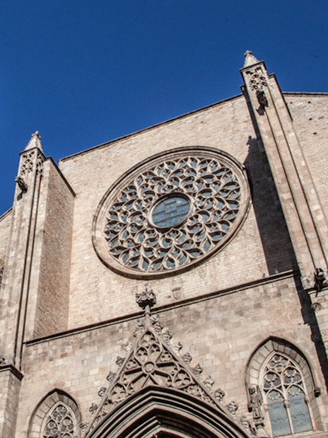 Gothic facade of Santa Maria del Mar church in Barcelona.