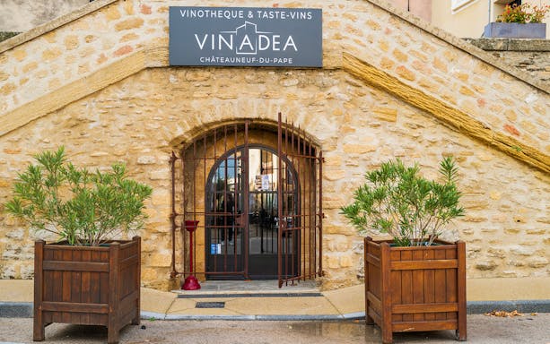 Entrance to Vinadea wine tasting venue in Châteauneuf-du-Pape, France.