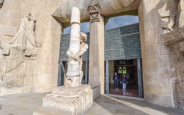 Sculpture and entrance detail at Sagrada Familia, Barcelona.
