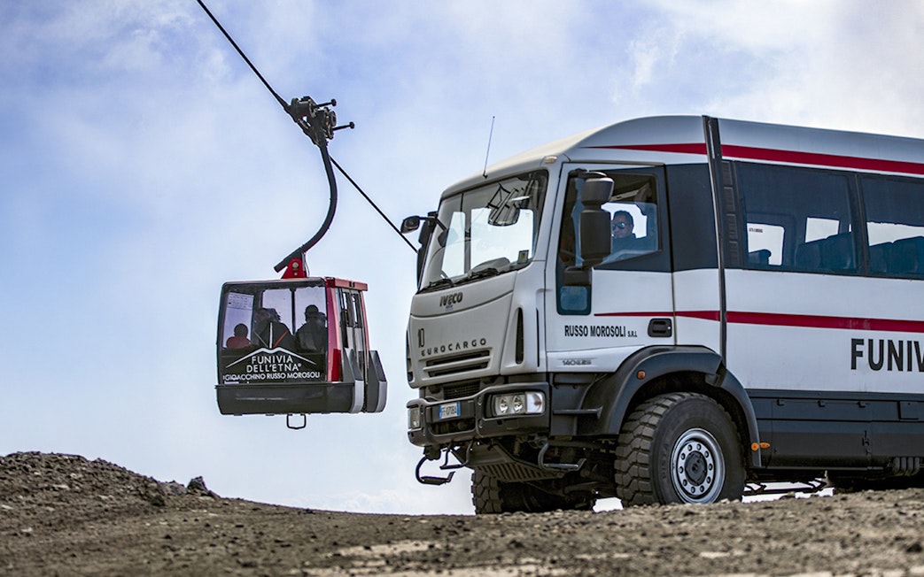 Jeep and cable car on Mount Etna guided tour in Sicily.