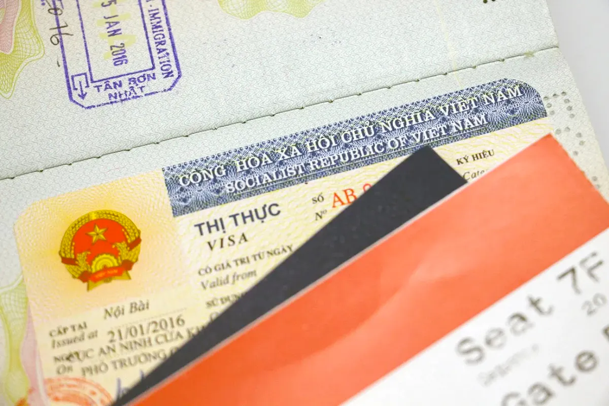 Vietnam visa with passport and boarding pass for expedited e-visa service, Hanoi.