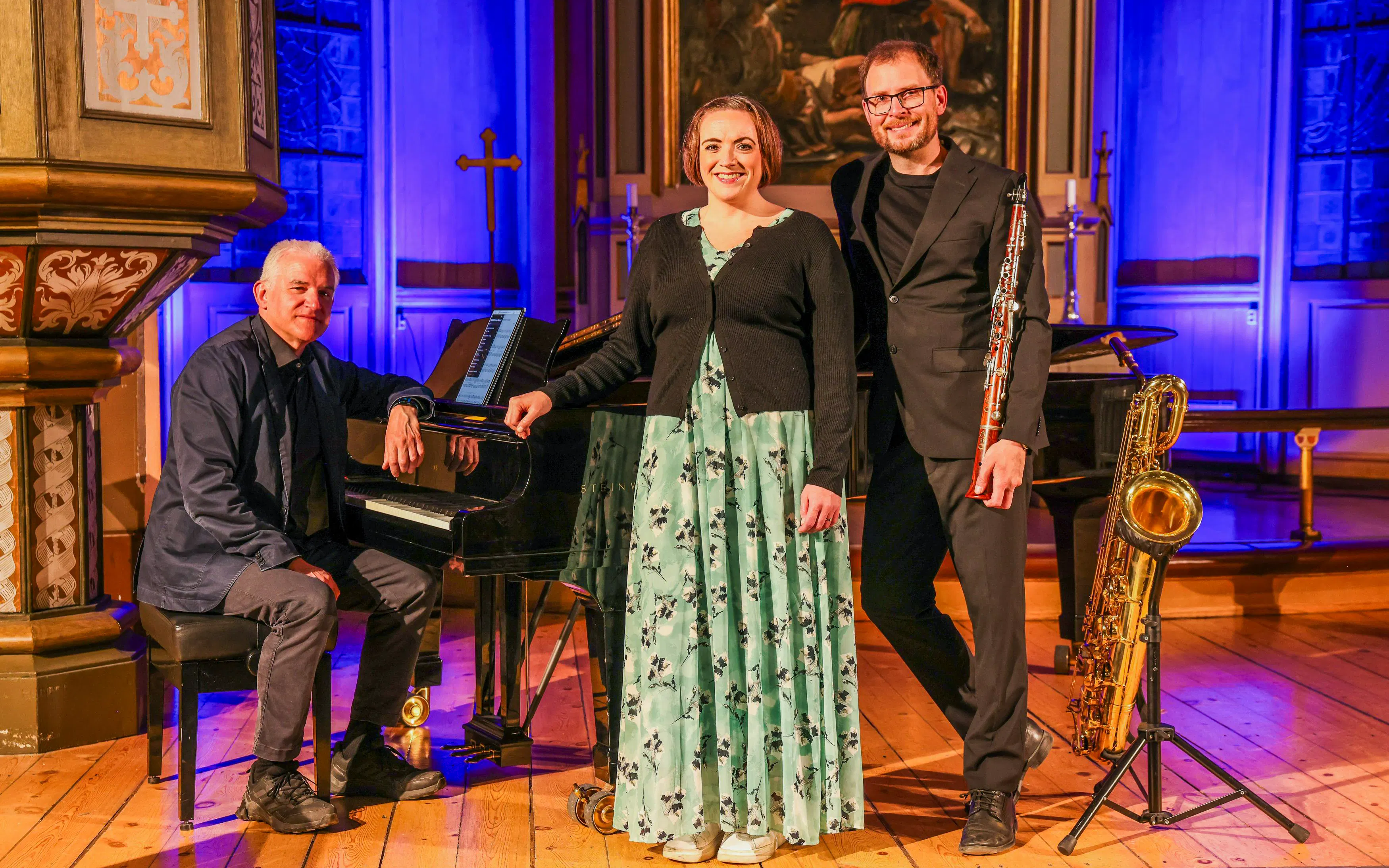 Performers with instruments at Midnight Concert in Tromsø Cathedral, Norway.