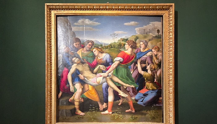 The Deposition by Raphael at Borghese Gallery, Rome, showcasing Christ's descent from the cross.