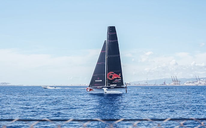 Sailing yacht on the water during Barcelona America's Cup experience.