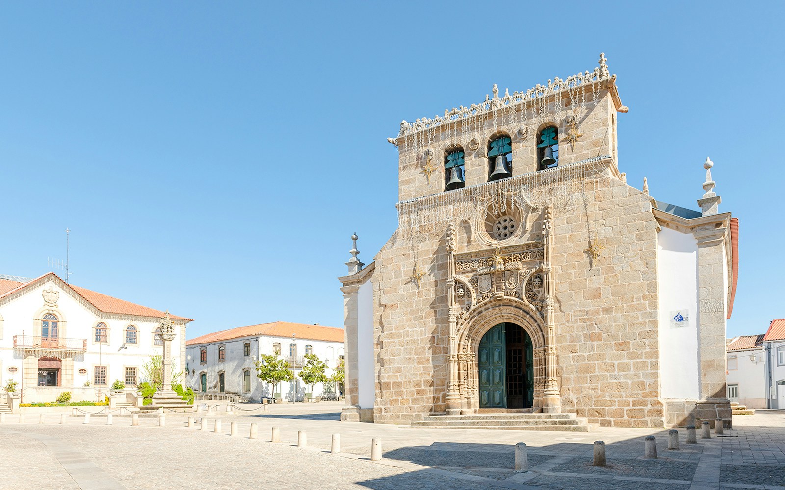 Historic church facade in Vila Nova de Foz Côa, Douro Valley, Portugal.