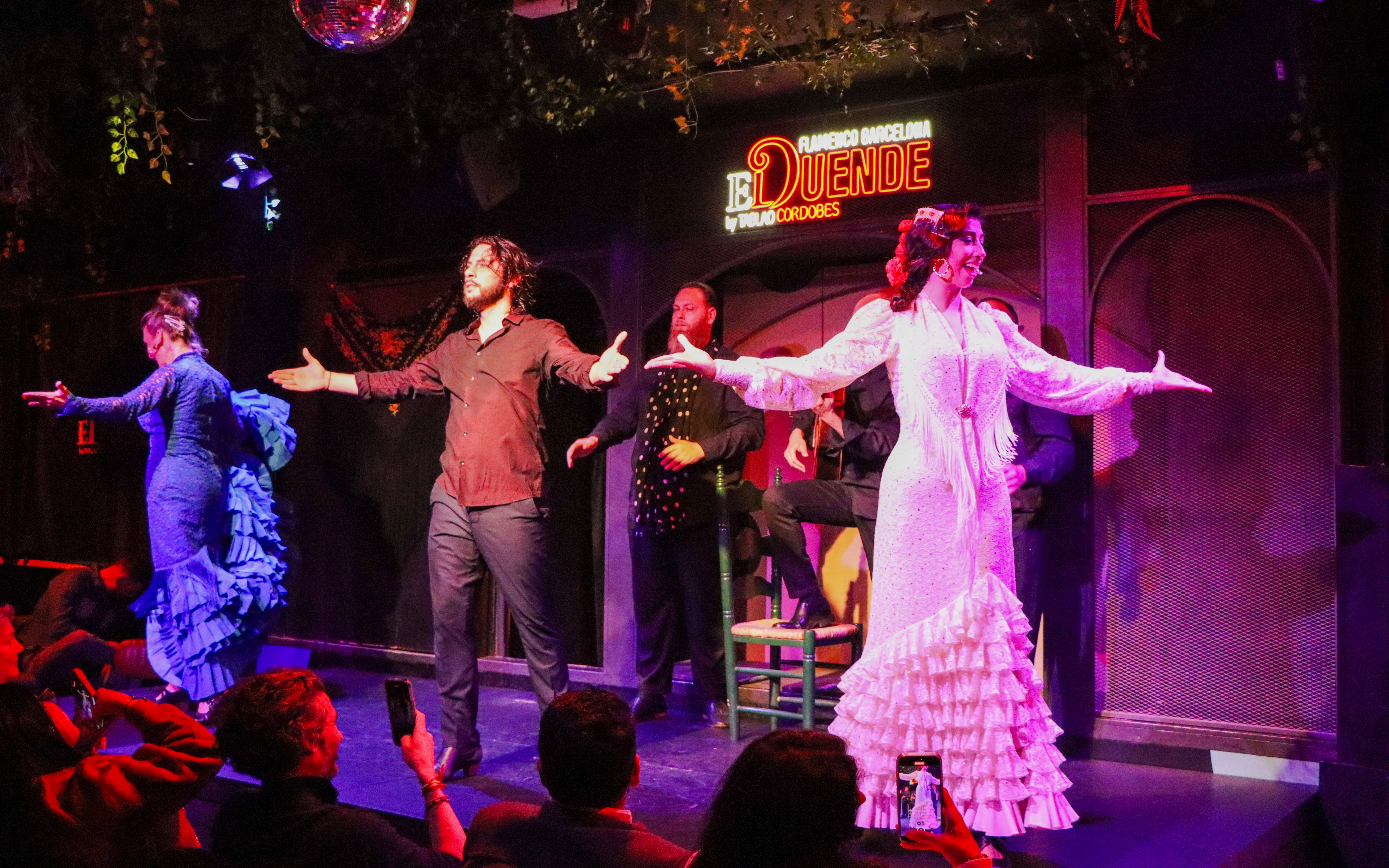 Flamenco dancers performing at El Duende by Tablao Cordobes in Barcelona.