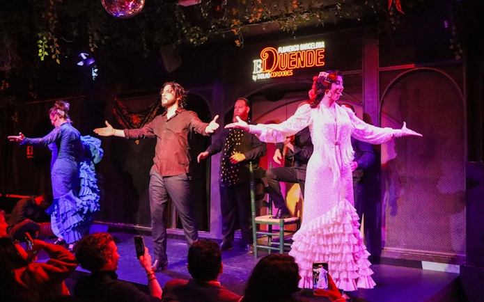 Flamenco dancers performing at El Duende by Tablao Cordobes in Barcelona.