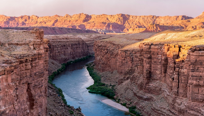 Little Colorado River Gorge view with winding river and rocky cliffs, Arizona.