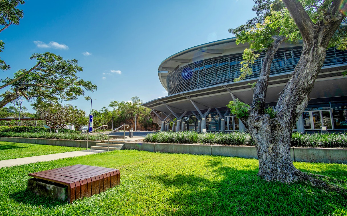 Charles Darwin University campus building with surrounding greenery in Darwin, Northern Territory.