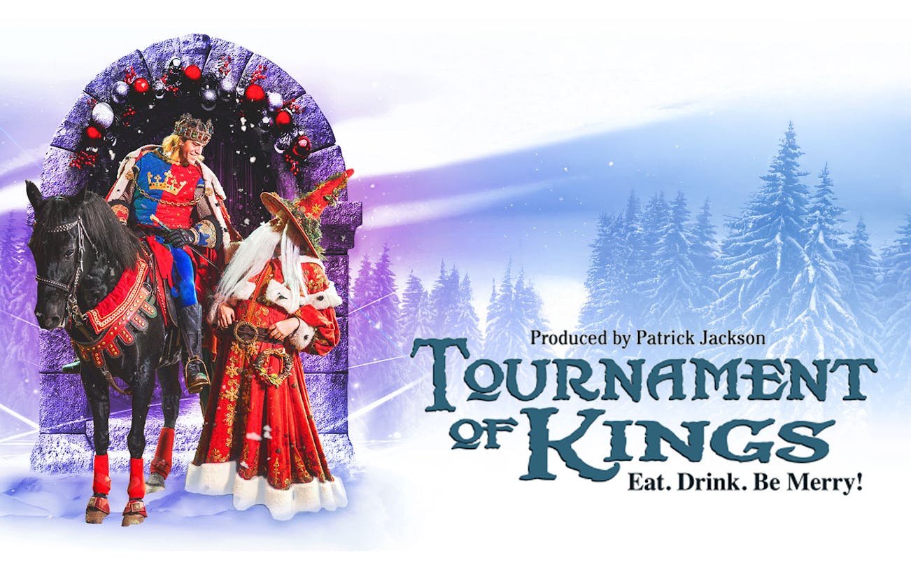 Knight on horseback and wizard in costume at Tournament of Kings, Vegas show.