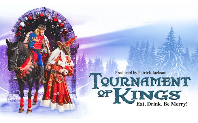 Knight on horseback and wizard in costume at Tournament of Kings, Vegas show.