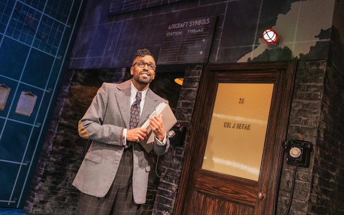 Actor on stage during Operation Mincemeat performance, Broadway.