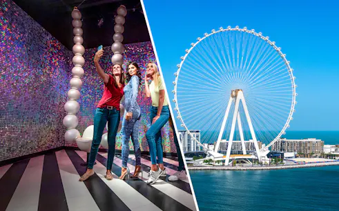 Visitors taking a selfie with a wax figure at Madame Tussauds Dubai.