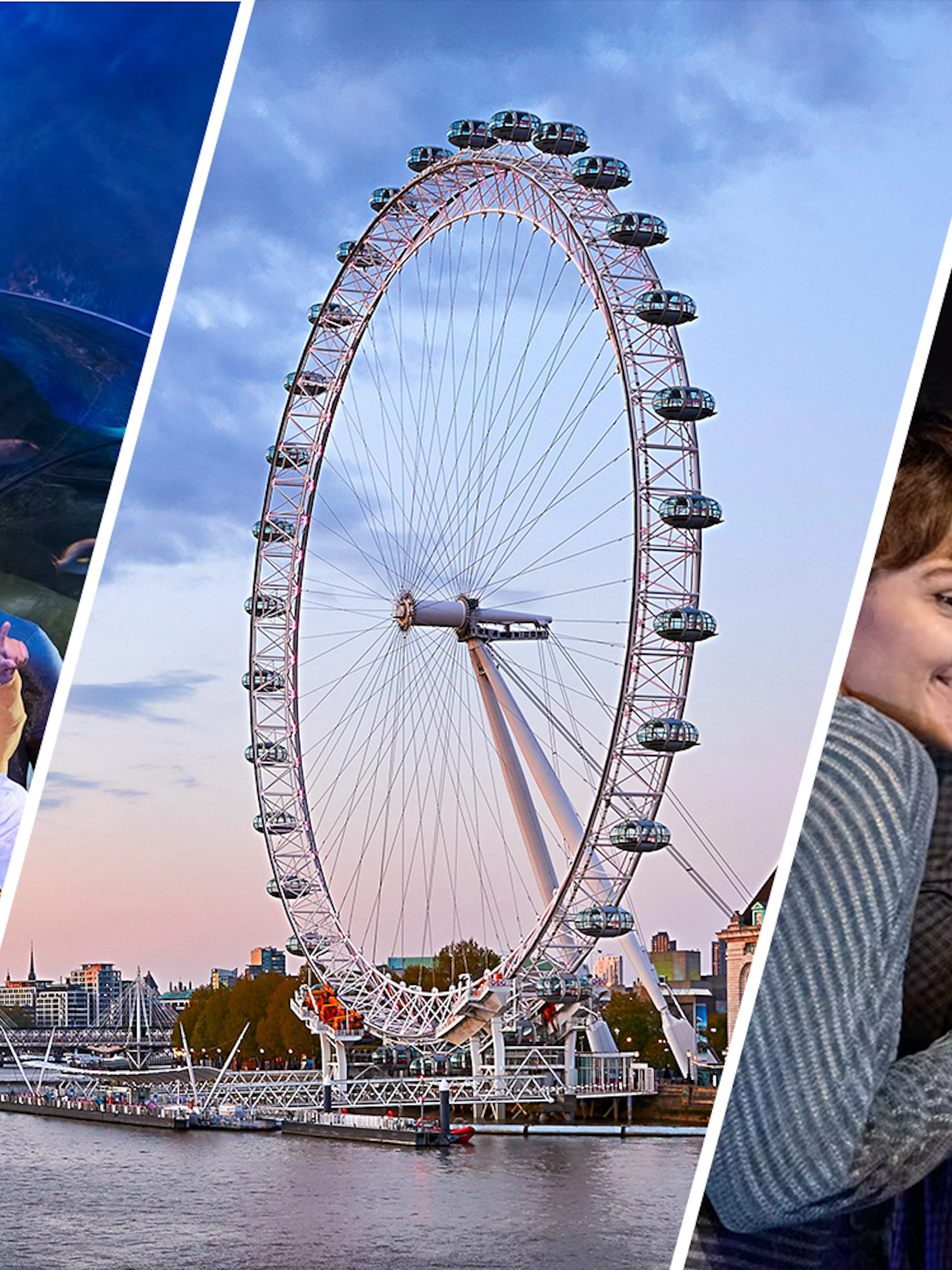 Sea Life London aquarium visit, London Eye view, and Madame Tussauds wax figure experience.