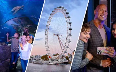 Sea Life London aquarium visit, London Eye view, and Madame Tussauds wax figure experience.