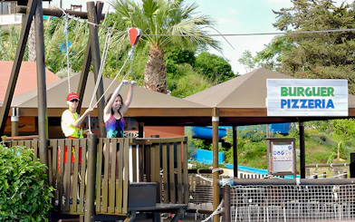 Visitors preparing for zip line at Aquopolis Torrevieja.