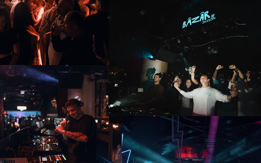 Crowded nightclub scene at Lío Ibiza with DJs performing and vibrant lighting displays.