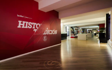 Entryway to Sevilla FC History Experience museum at Ramón Sánchez-Pizjuán Stadium.